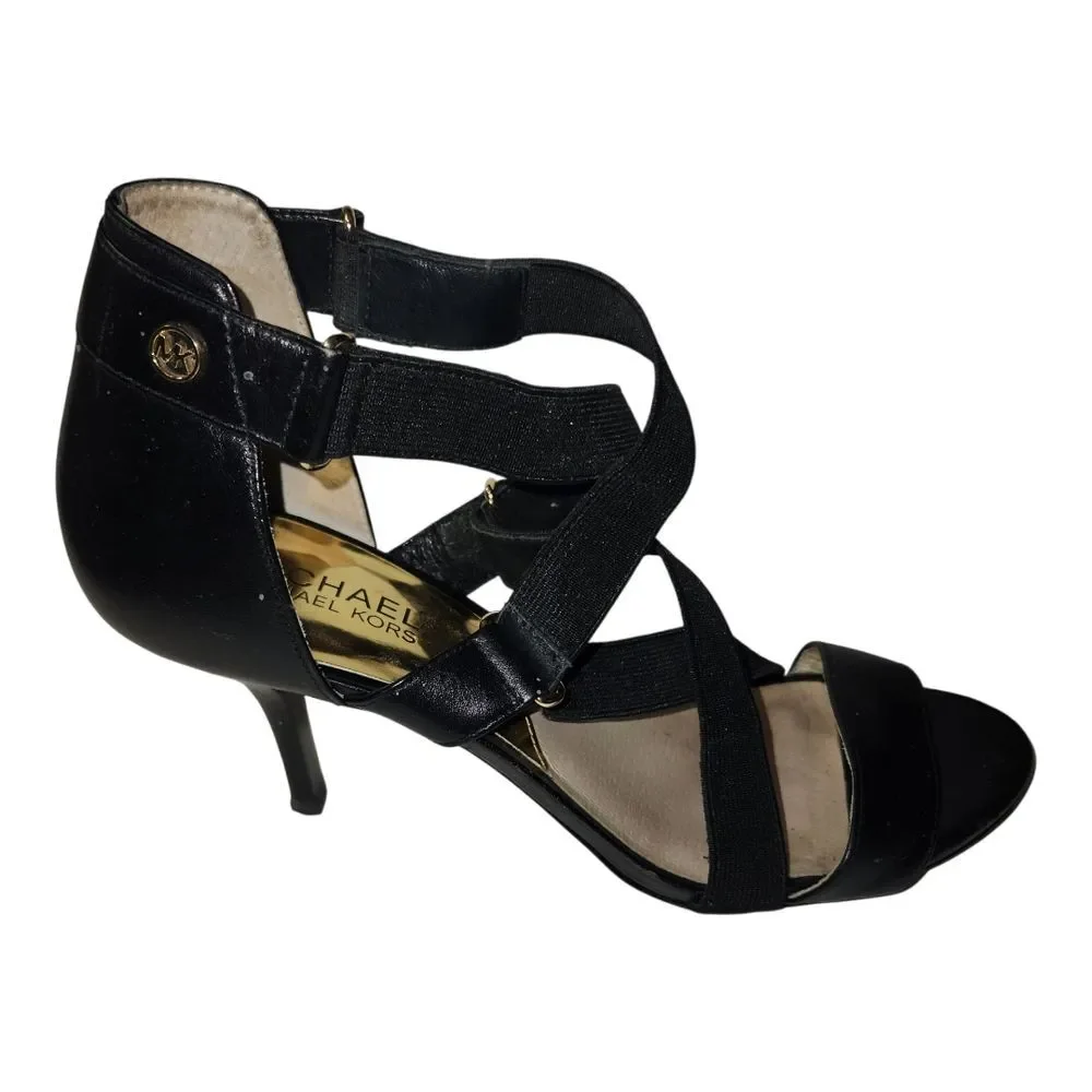 Michael Kors Black Strappy Heels with Gold Accents Size 8 Retails $200